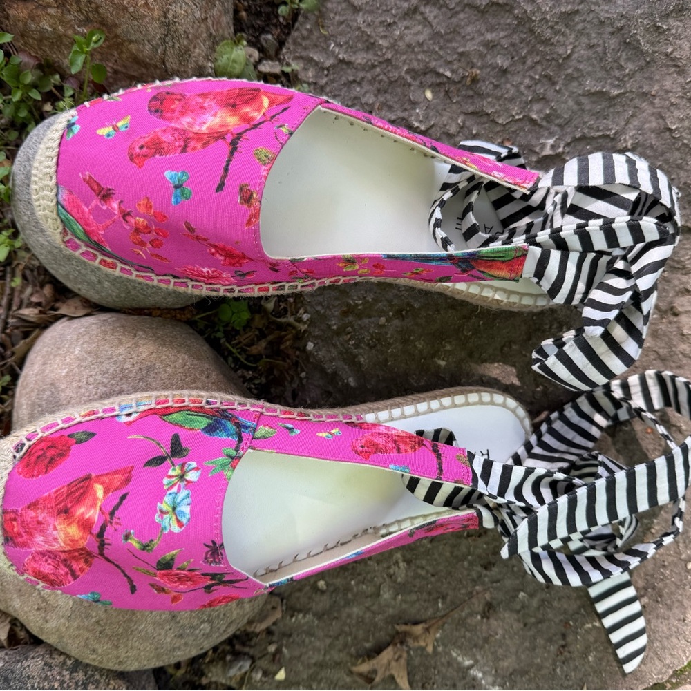 Floral Pink Rampage Espadrilles with Striped Ties - Picture 5 of 6
